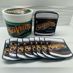 Suavecito Matte Pomade 32 oz + 8 Pk Original Hold 0.5 oz Travel Pouches with Tin